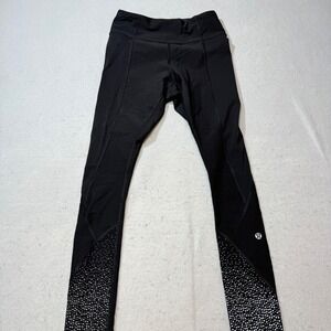 Lululemon Black Running Tights Leggings‎ Reflective Dot Print Athletic Women S